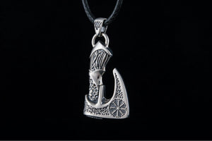 Viking Axe Pendant with Helm of Awe Symbol and Norse Ornament Sterling Silver Viking Jewelry - vikingworkshop