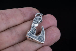 Viking Axe Pendant with Helm of Awe Symbol and Norse Ornament Sterling Silver Viking Jewelry - vikingworkshop