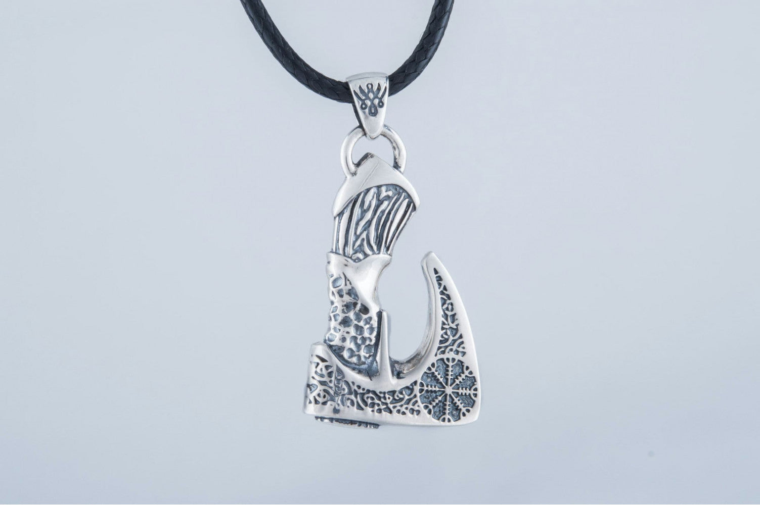 Viking Axe Pendant with Helm of Awe Symbol and Norse Ornament Sterling Silver Viking Jewelry - vikingworkshop