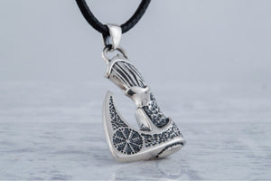 Viking Axe Pendant with Helm of Awe Symbol and Norse Ornament Sterling Silver Viking Jewelry - vikingworkshop