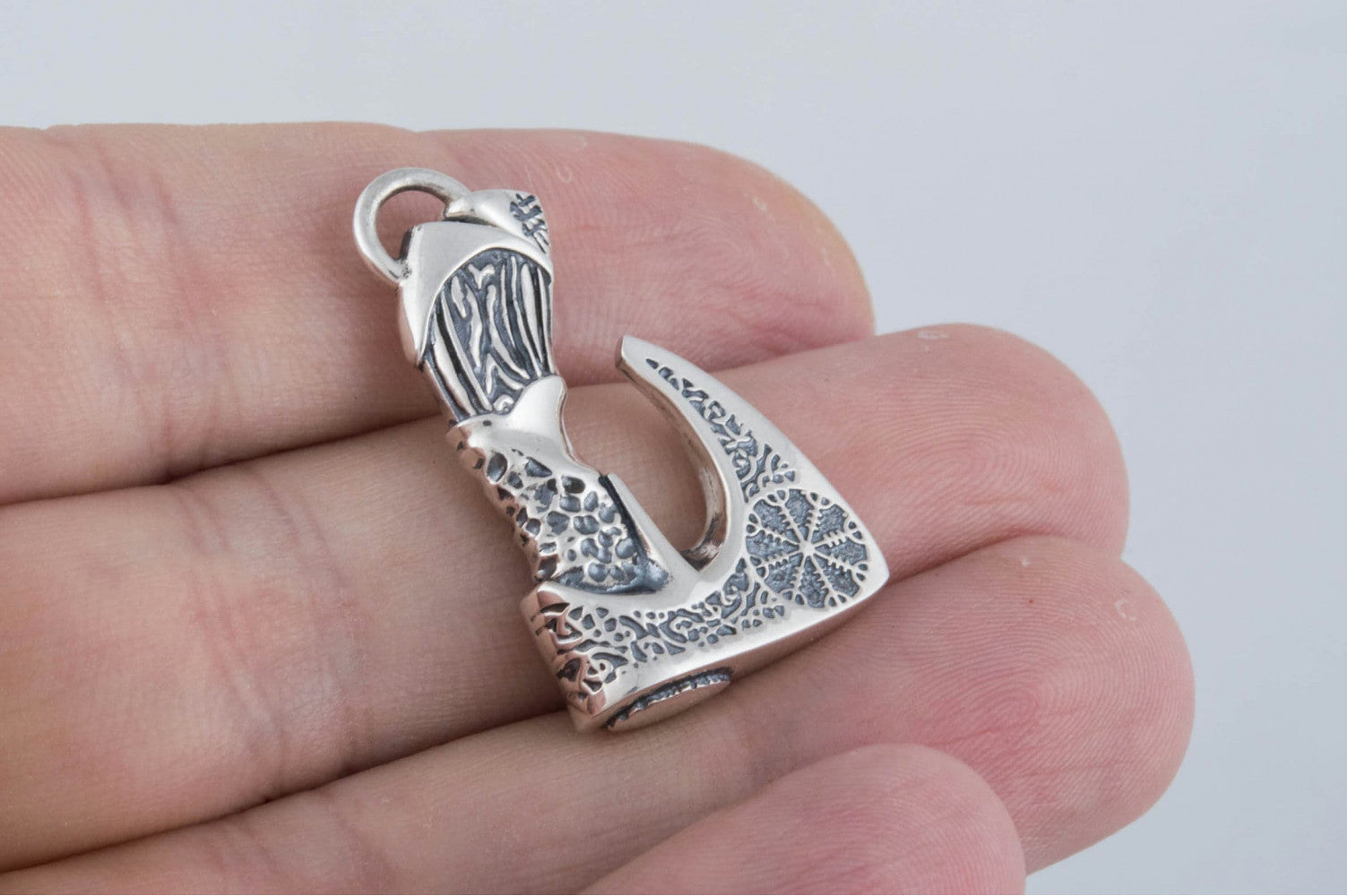 Viking Axe Pendant with Helm of Awe Symbol and Norse Ornament Sterling Silver Viking Jewelry - vikingworkshop