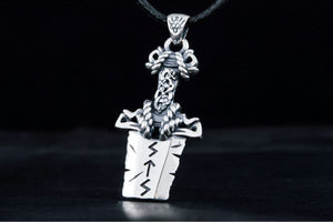 Norse Sword Pendant with Ornament Sterling Silver Viking Jewelry - vikingworkshop