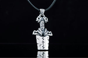 Norse Sword Pendant with Ornament Sterling Silver Viking Jewelry - vikingworkshop