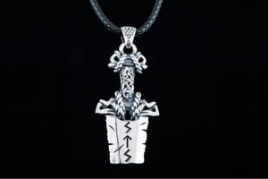 Norse Sword Pendant with Ornament Sterling Silver Viking Jewelry - vikingworkshop