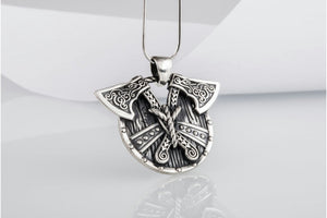 Norse Shield with Axes Pendant Sterling Silver Viking Jewelry - vikingworkshop