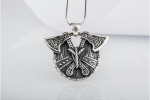 Norse Shield with Axes Pendant Sterling Silver Viking Jewelry - vikingworkshop