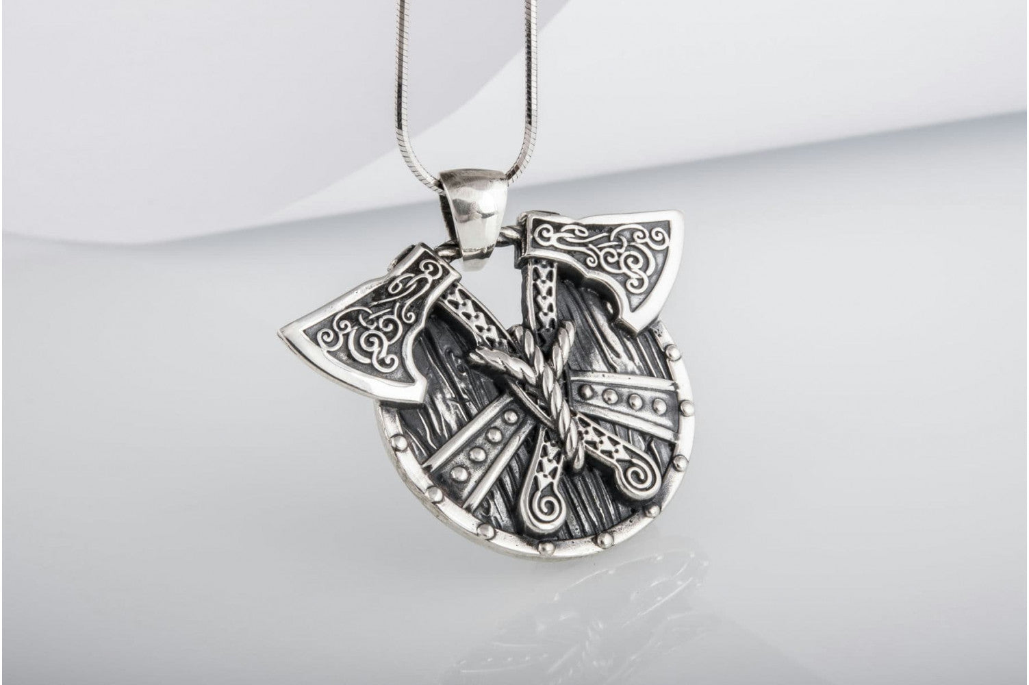 Norse Shield with Axes Pendant Sterling Silver Viking Jewelry - vikingworkshop