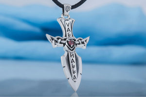 Norse Sword with Runes and Cubic Zirconia Pendant Sterling Silver Viking Jewelry - vikingworkshop