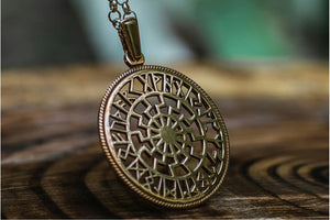 Black Sun Symbol with Runic Calendar Bronze Pendant - vikingworkshop