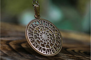 Black Sun Symbol with Runic Calendar Bronze Pendant - vikingworkshop