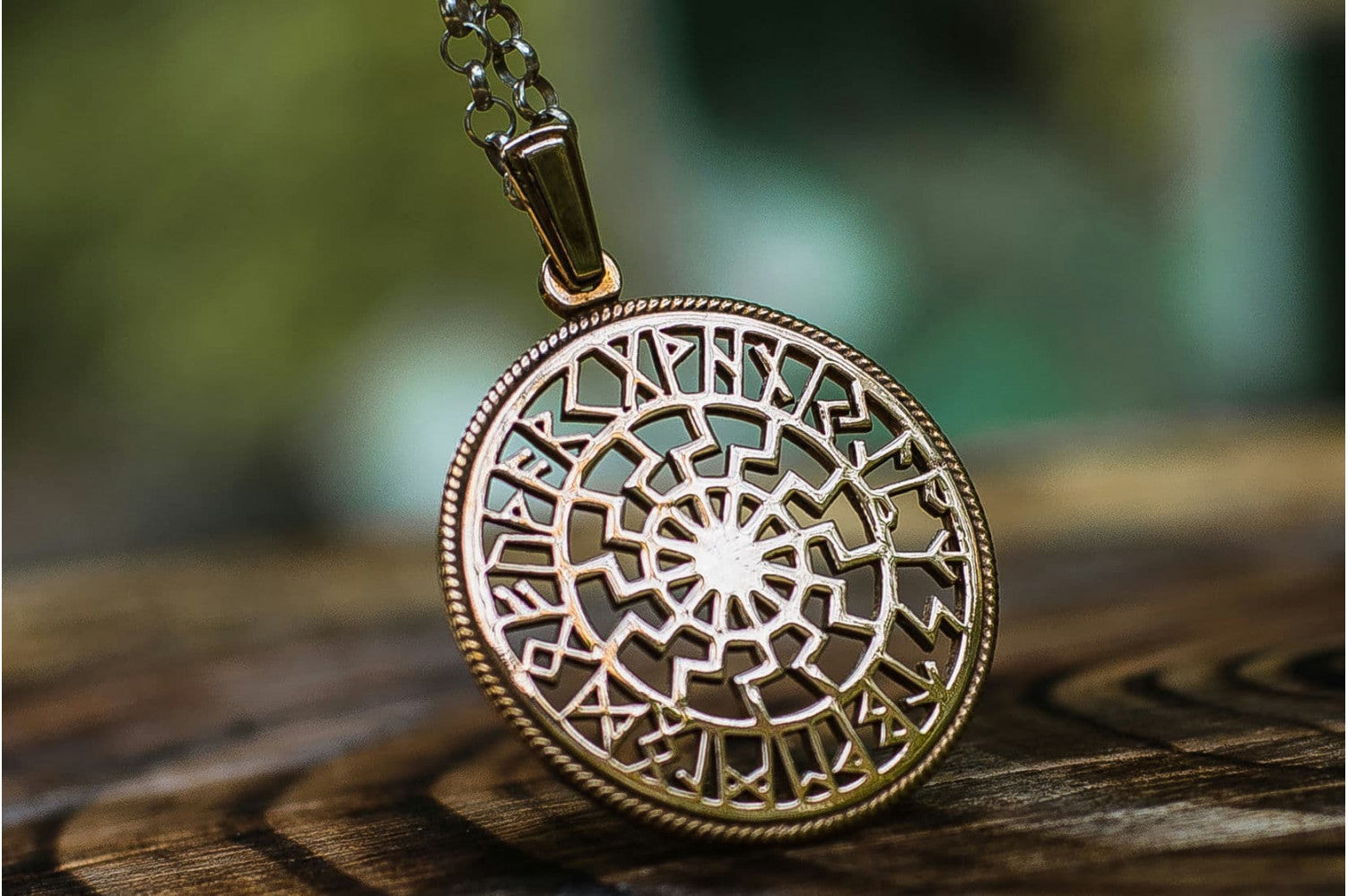 Black Sun Symbol with Runic Calendar Bronze Pendant - vikingworkshop