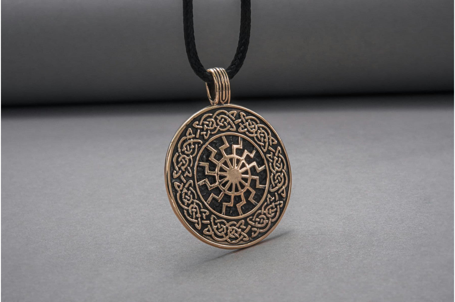 Black Sun with Viking Ornament Pendant Bronze Viking Jewelry - vikingworkshop