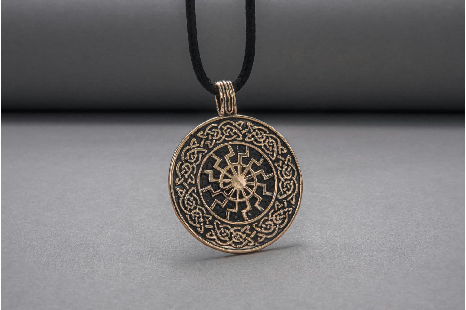 Black Sun with Viking Ornament Pendant Bronze Viking Jewelry - vikingworkshop