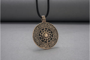 Black Sun with Viking Ornament Pendant Bronze Viking Jewelry - vikingworkshop