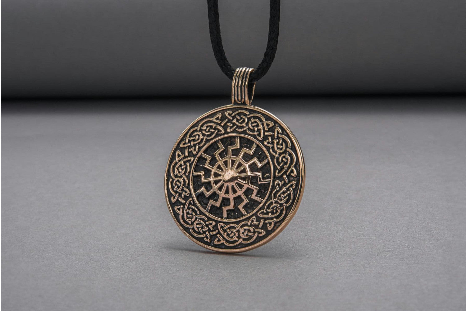 Black Sun with Viking Ornament Pendant Bronze Viking Jewelry - vikingworkshop