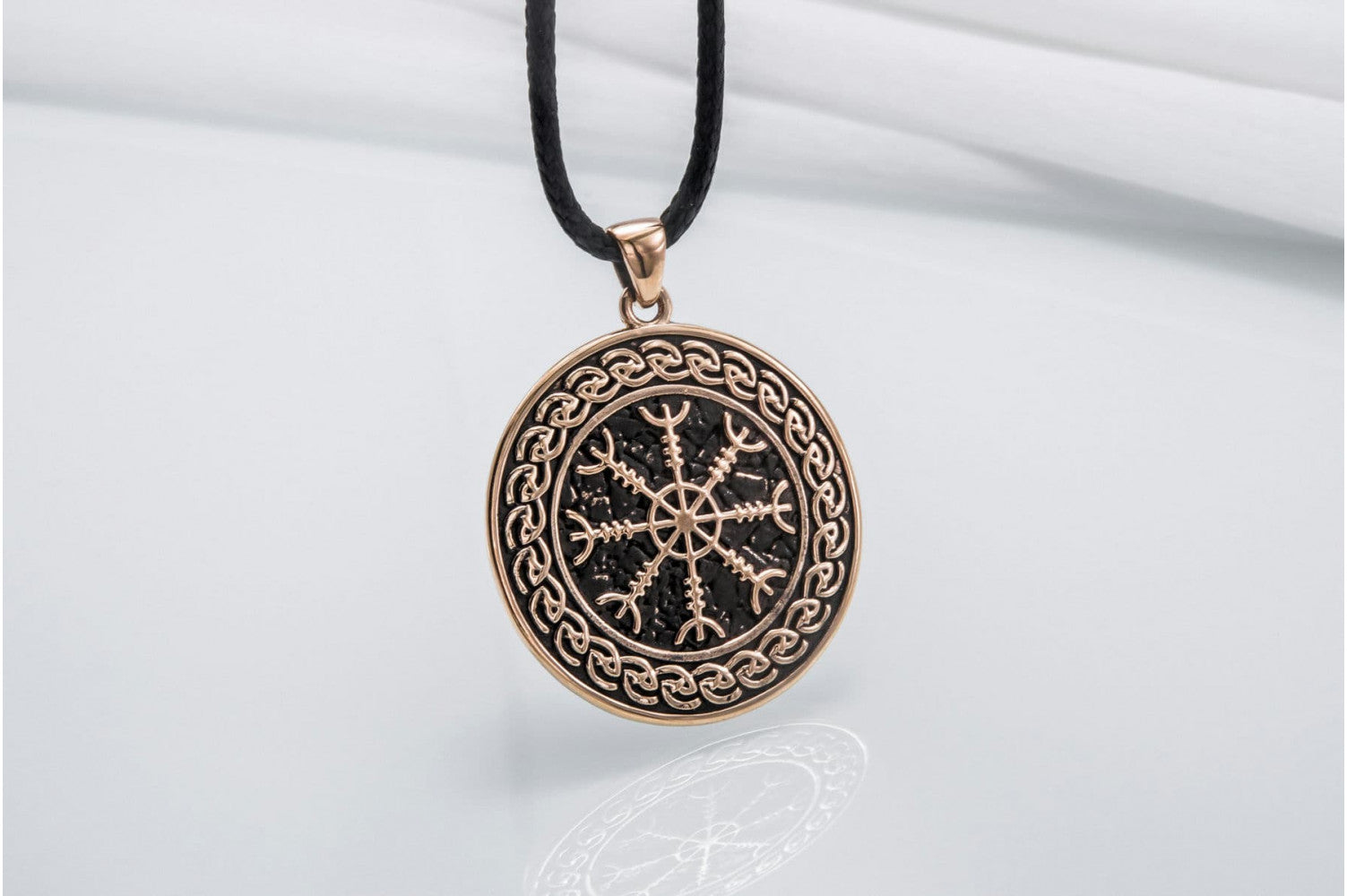 Helm of Awe Symbol with Viking Ornament Pendant Bronze Pagan Jewelry - vikingworkshop