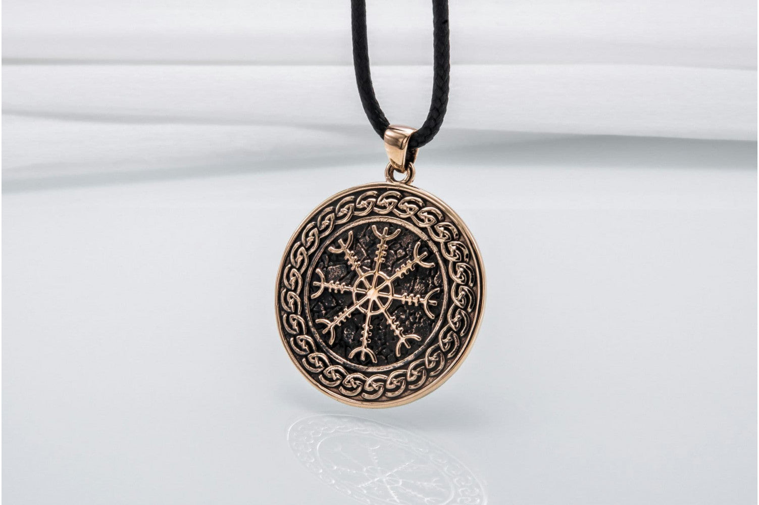 Helm of Awe Symbol with Viking Ornament Pendant Bronze Pagan Jewelry - vikingworkshop