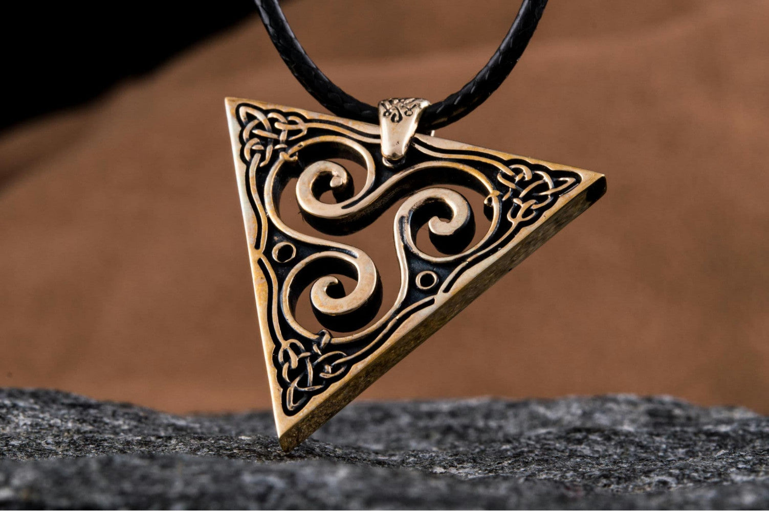 Unique Pendant with Triskel Spiral Bronze Celtic Jewelry - vikingworkshop