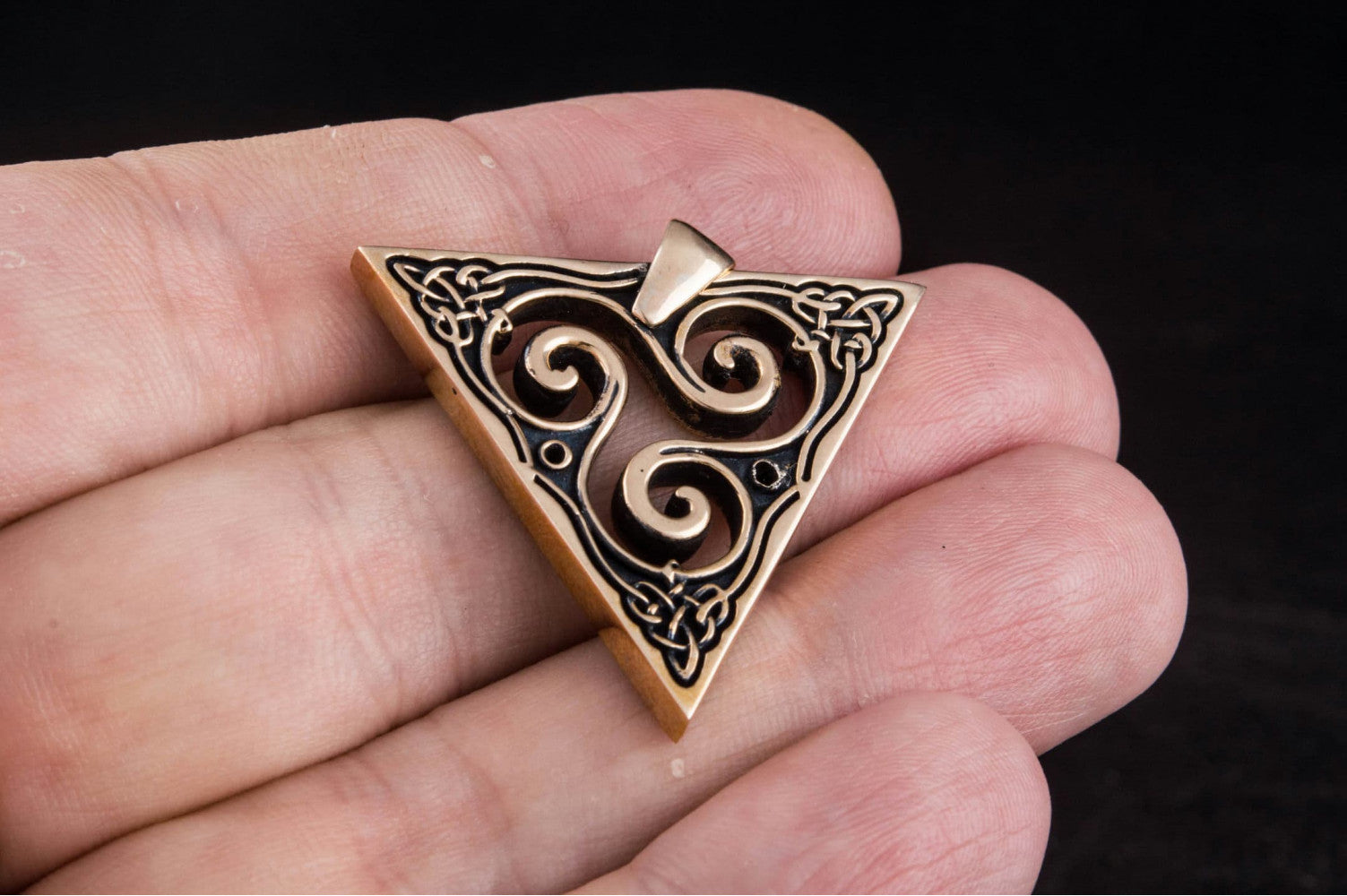 Unique Pendant with Triskel Spiral Bronze Celtic Jewelry - vikingworkshop