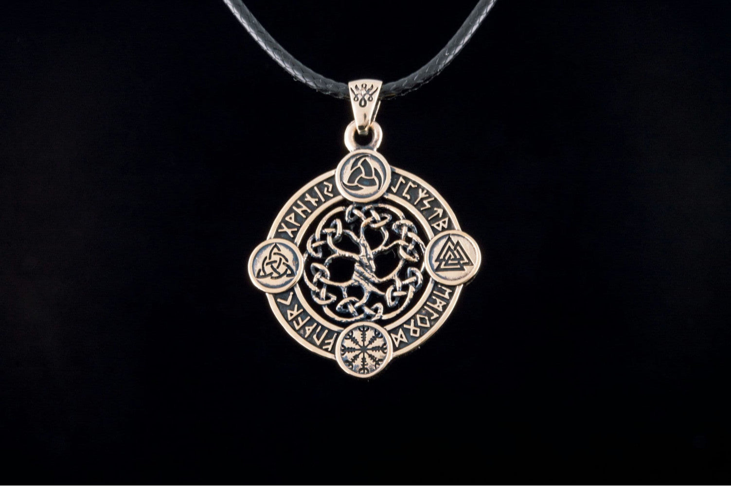 Yggdrasil The World Tree Pendant with Norse Symbols Bronze Viking Jewelry - vikingworkshop