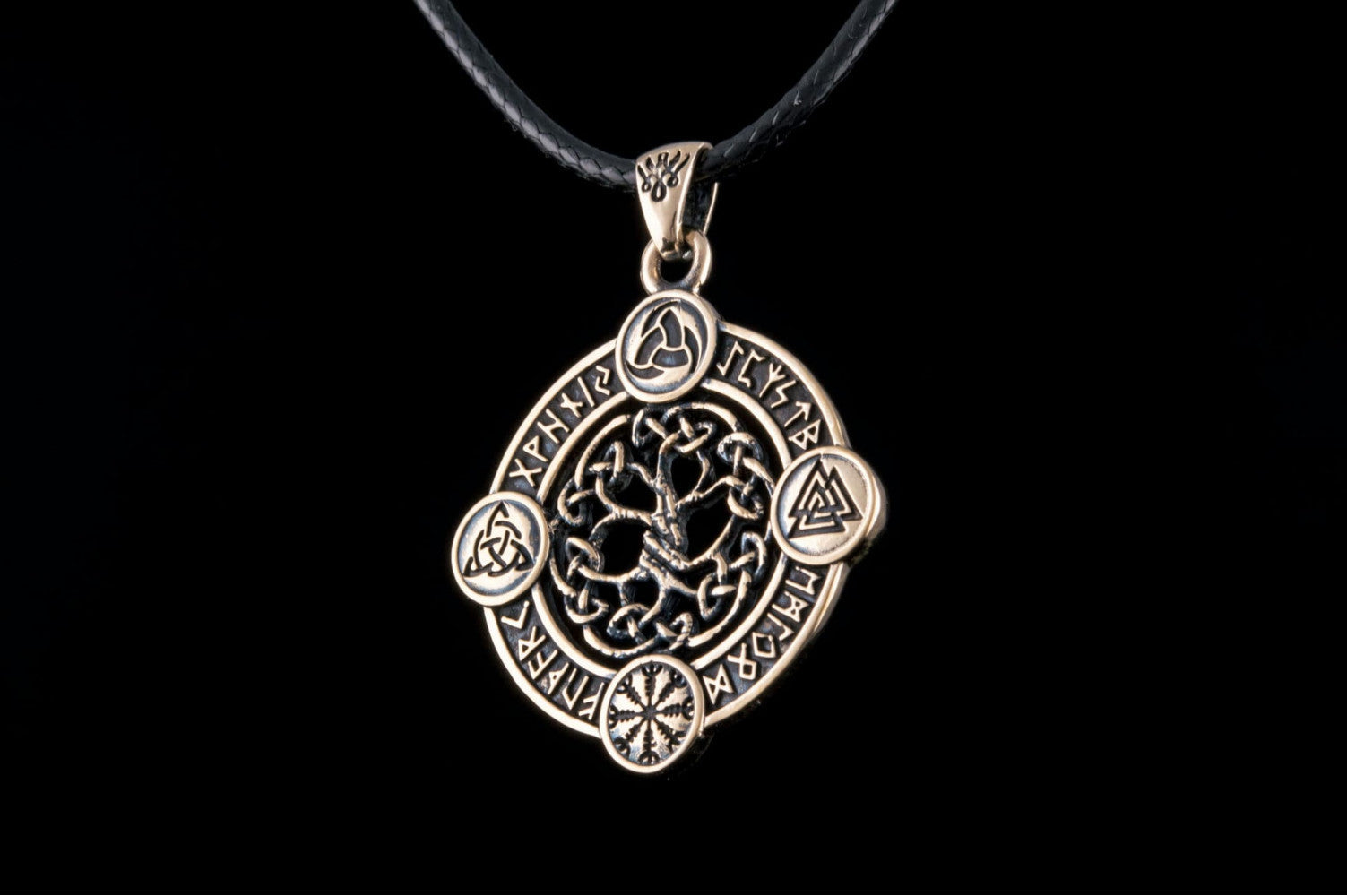 Yggdrasil The World Tree Pendant with Norse Symbols Bronze Viking Jewelry - vikingworkshop