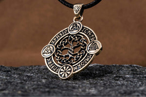 Yggdrasil The World Tree Pendant with Norse Symbols Bronze Viking Jewelry - vikingworkshop