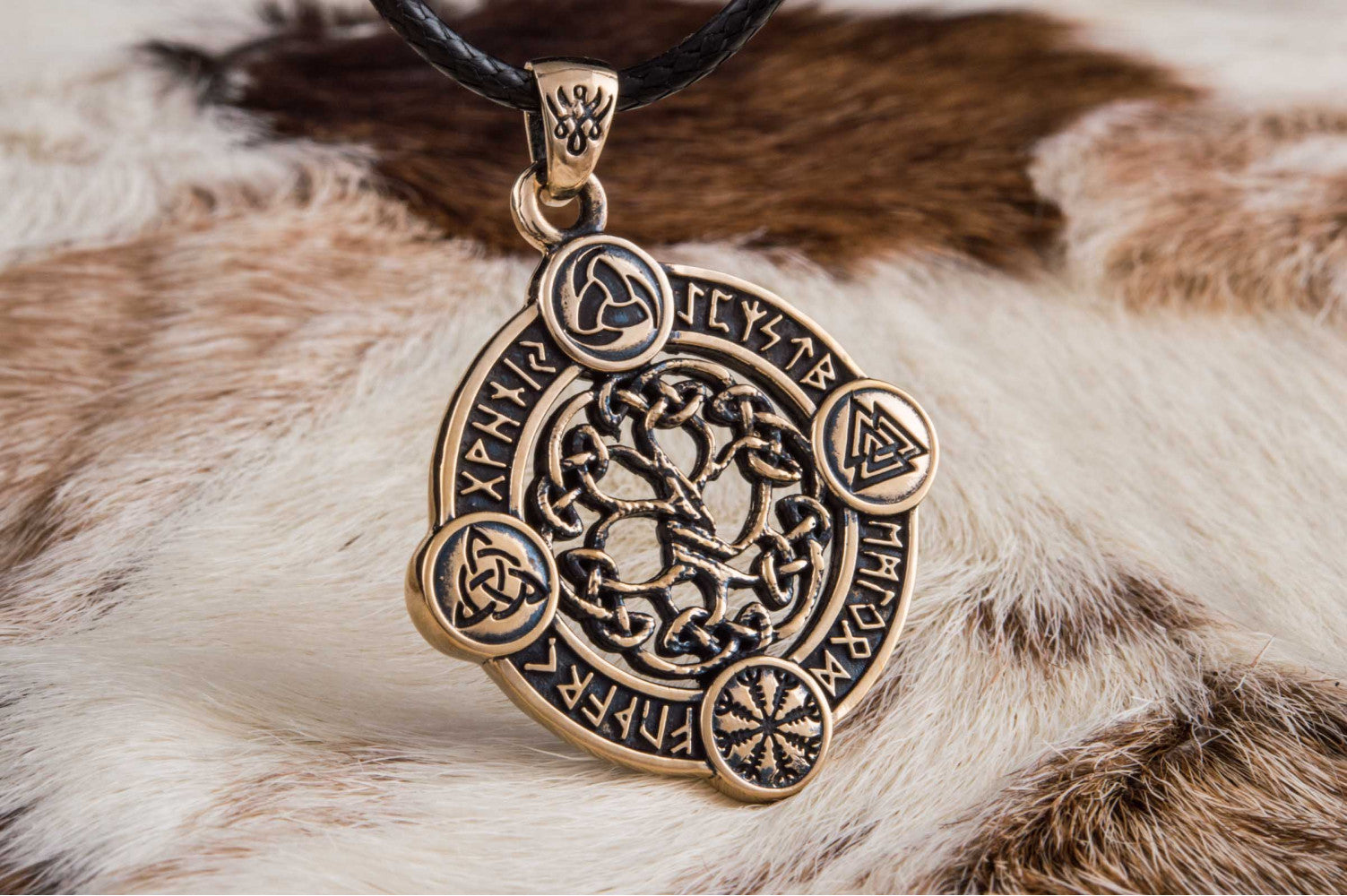 Yggdrasil The World Tree Pendant with Norse Symbols Bronze Viking Jewelry - vikingworkshop