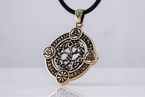 Yggdrasil The World Tree Pendant with Norse Symbols Bronze Viking Jewelry - vikingworkshop