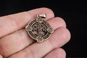 Yggdrasil Pendant with Norse Symbols Bronze Viking Jewelry - vikingworkshop