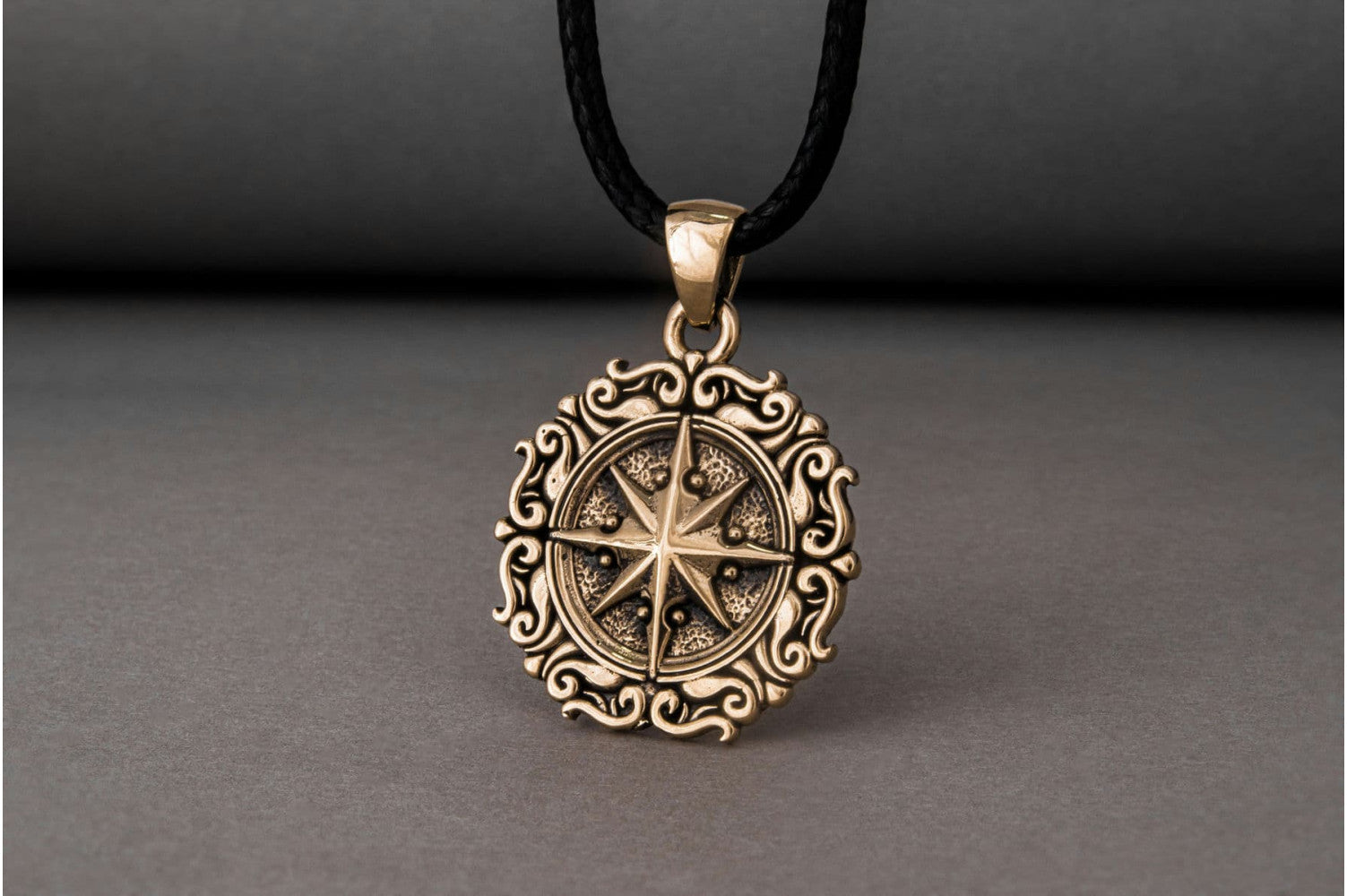 Compass Pendant with Ornament Bronze Jewelry - vikingworkshop