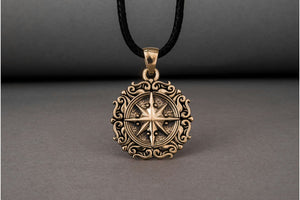 Compass Pendant with Ornament Bronze Jewelry - vikingworkshop