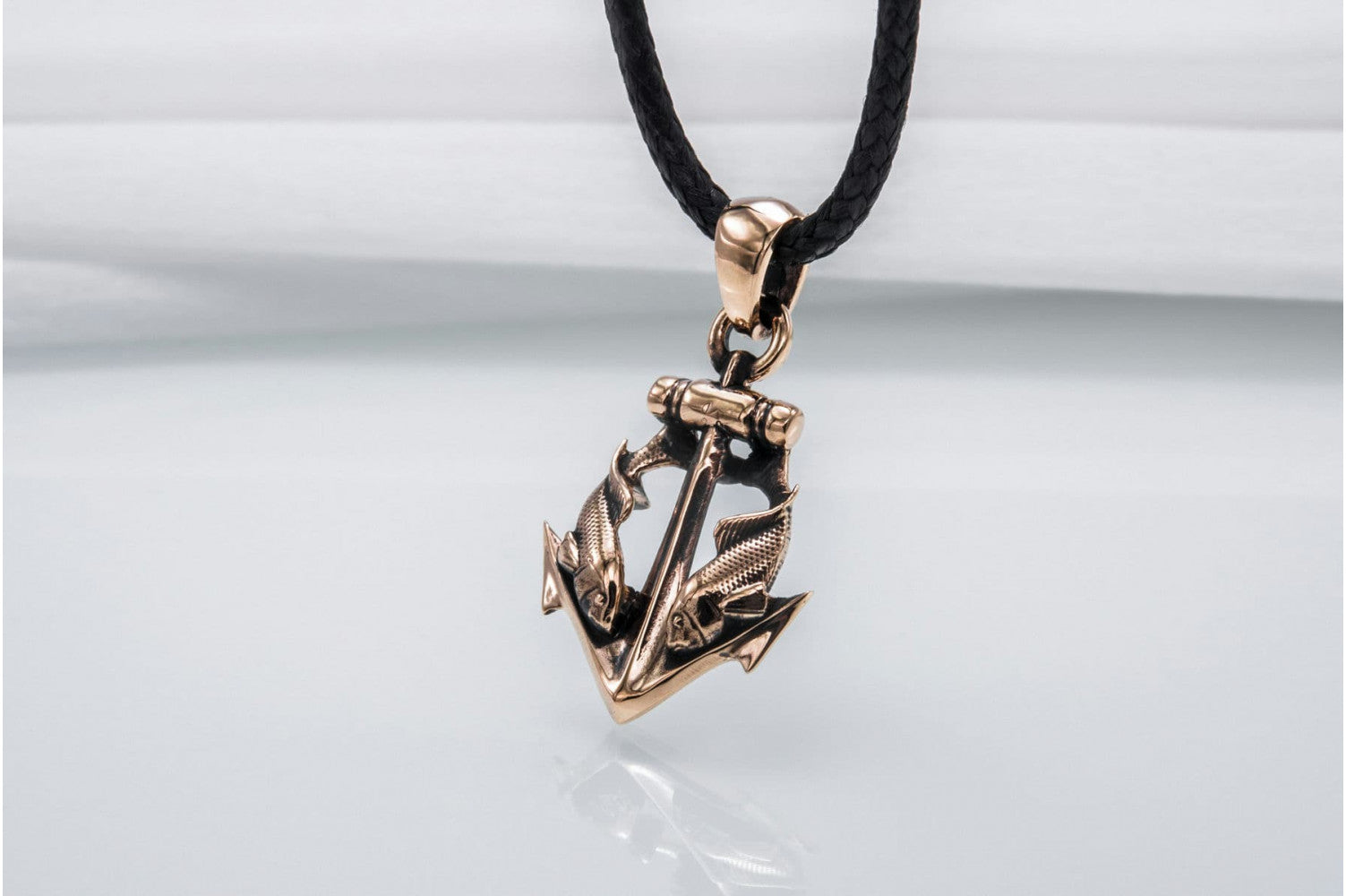 Anchor with Fish Pendant Bronze Unique Handmade Jewelry
