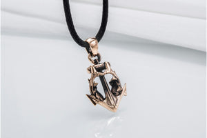 Anchor with Fish Pendant Bronze Unique Handmade Jewelry - vikingworkshop