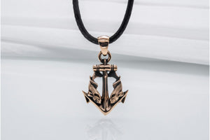 Anchor with Fish Pendant Bronze Unique Handmade Jewelry - vikingworkshop