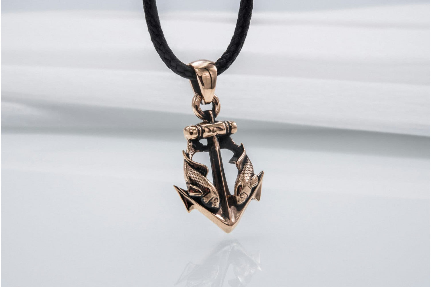 Anchor with Fish Pendant Bronze Unique Handmade Jewelry - vikingworkshop