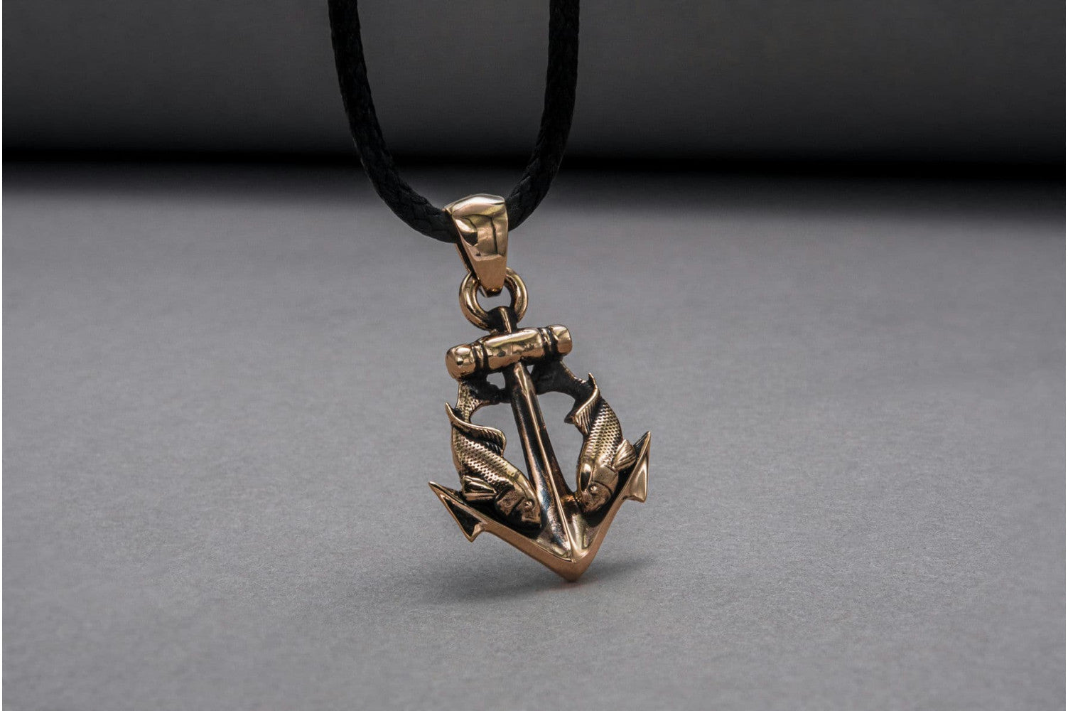 Anchor with Fish Pendant Bronze Unique Handmade Jewelry - vikingworkshop