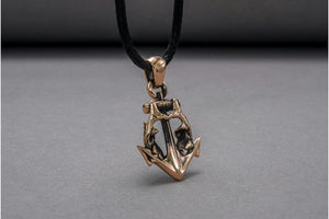 Anchor with Fish Pendant Bronze Unique Handmade Jewelry - vikingworkshop