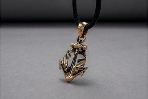 Anchor with Fish Pendant Bronze Unique Handmade Jewelry - vikingworkshop