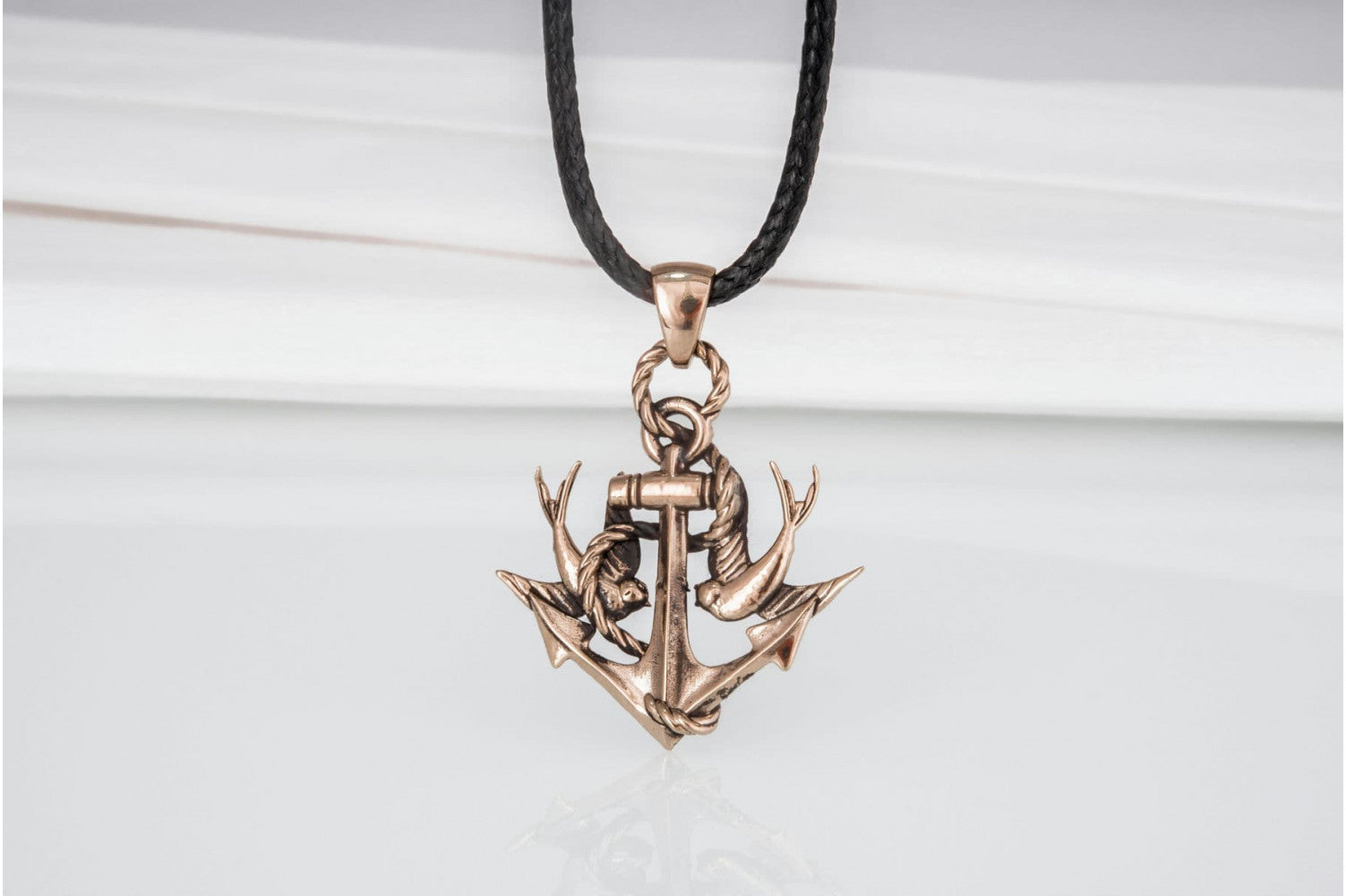 Anchor with Birds Pendant Bronze Unique Handmade Jewelry - vikingworkshop