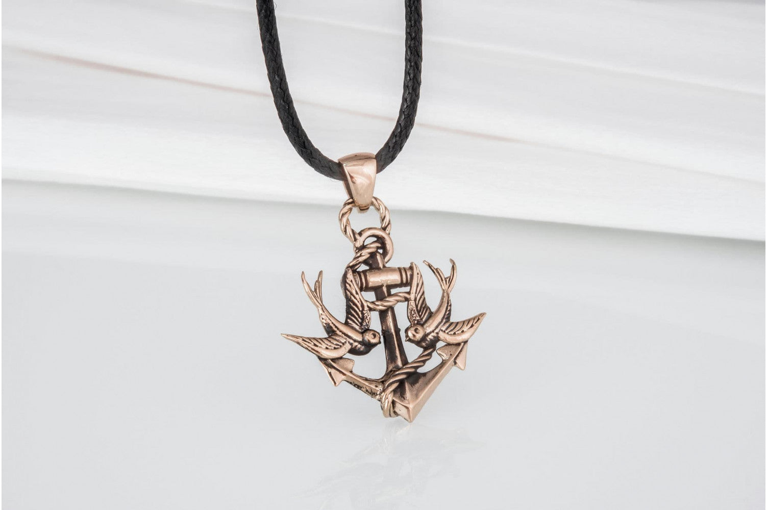 Anchor with Birds Pendant Bronze Unique Handmade Jewelry