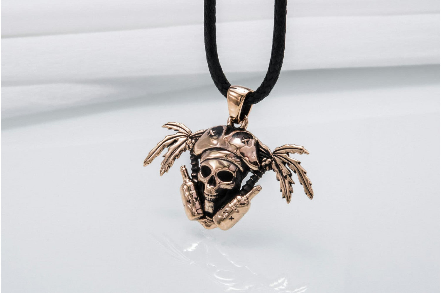 Pirate Skull Pendant Bronze Unique Handmade Jewelry - vikingworkshop