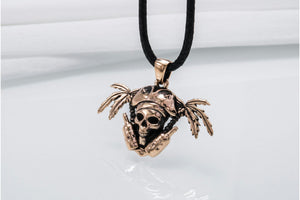 Pirate Skull Pendant Bronze Unique Handmade Jewelry - vikingworkshop