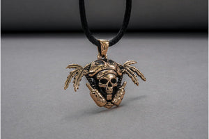 Pirate Skull Pendant Bronze Unique Handmade Jewelry - vikingworkshop