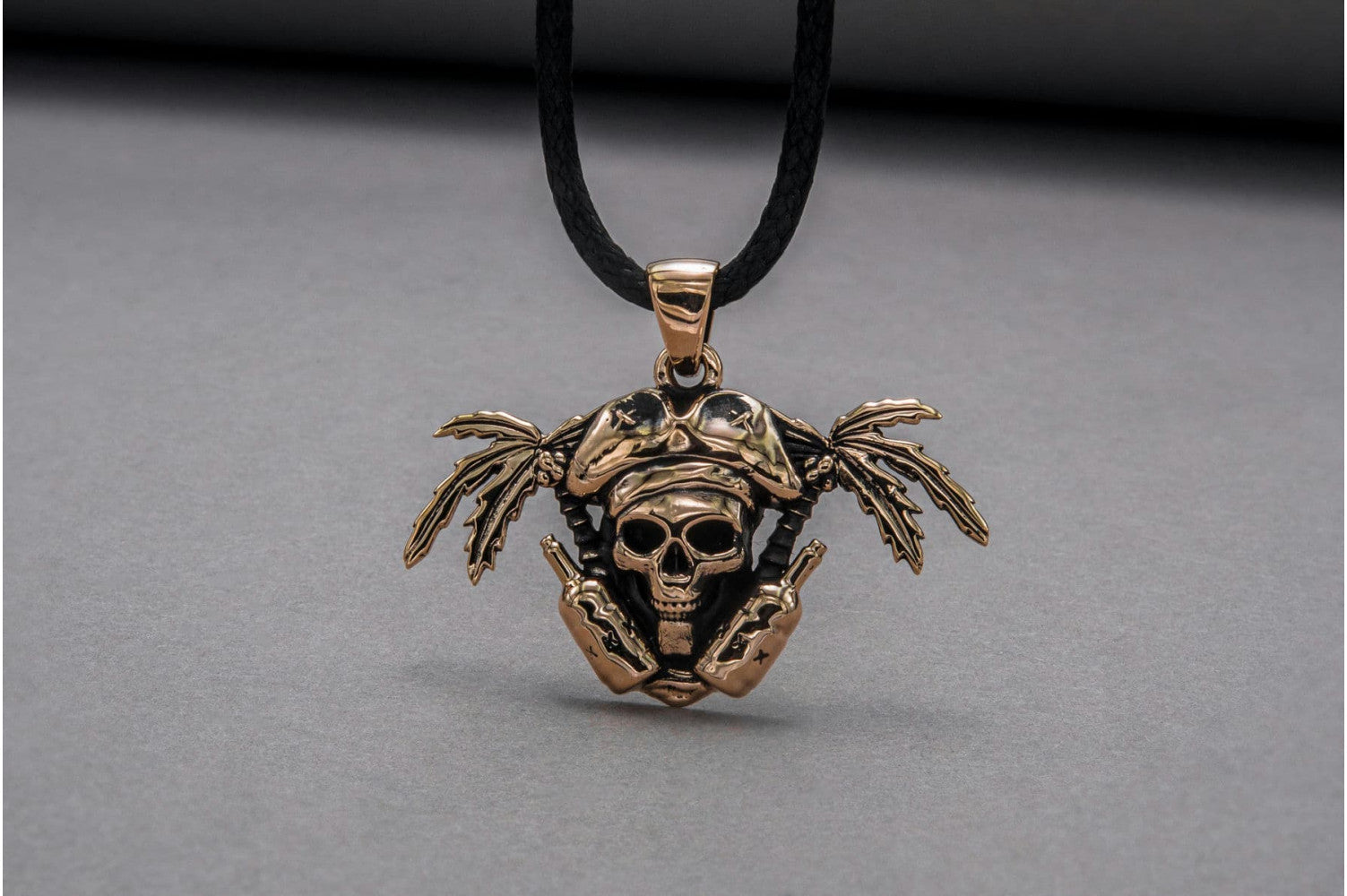 Pirate Skull Pendant Bronze Unique Handmade Jewelry - vikingworkshop