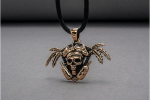 Pirate Skull Pendant Bronze Unique Handmade Jewelry - vikingworkshop