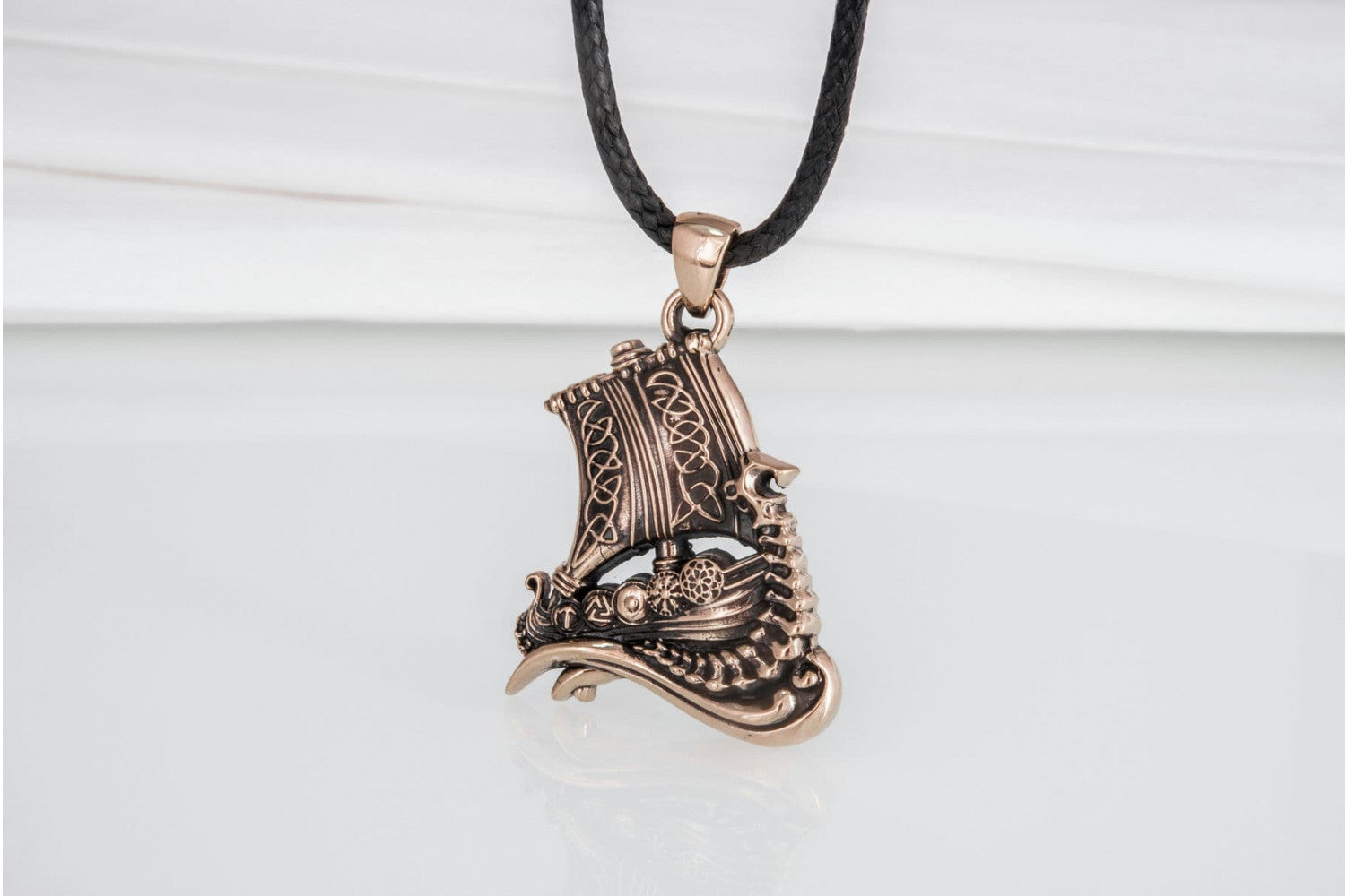 Drakkar Pendant with Viking Symbols Bronze Jewelry - vikingworkshop