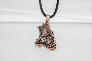 Drakkar Pendant with Viking Symbols Bronze Jewelry - vikingworkshop