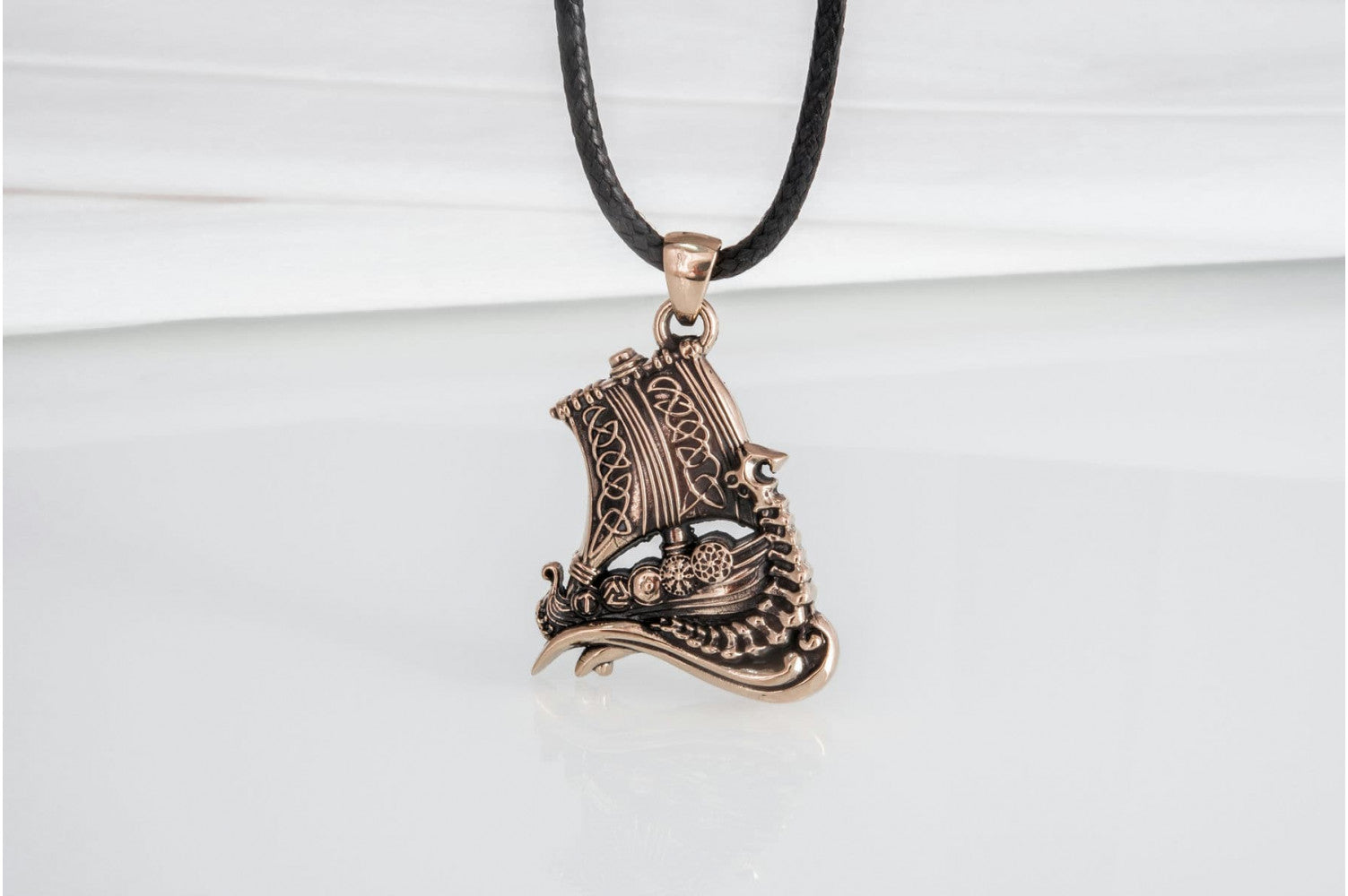 Drakkar Pendant with Viking Symbols Bronze Jewelry - vikingworkshop