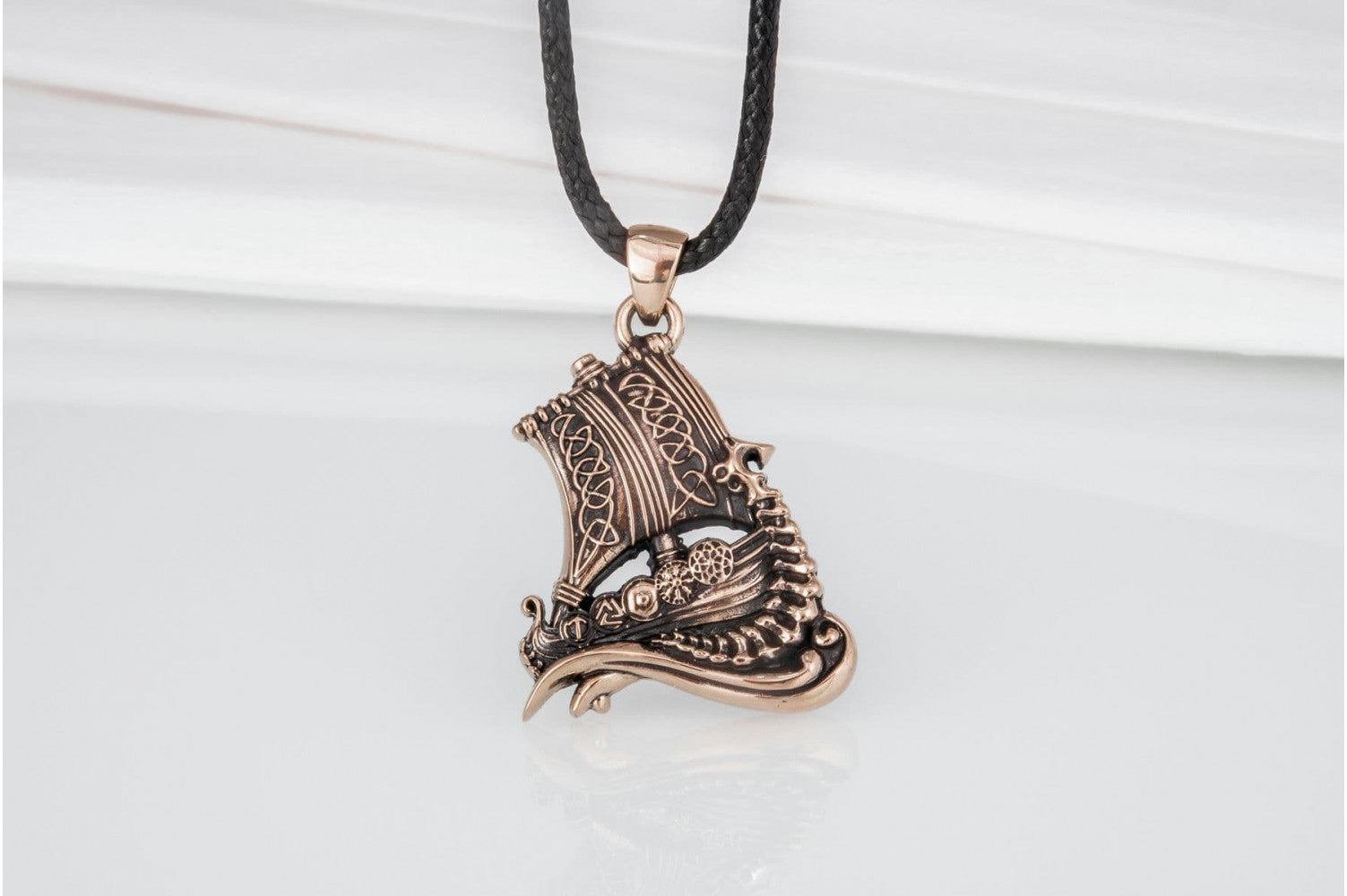 Drakkar Pendant with Viking Symbols Bronze Jewelry - vikingworkshop