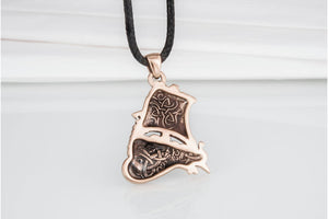 Drakkar Pendant with Viking Symbols Bronze Jewelry - vikingworkshop